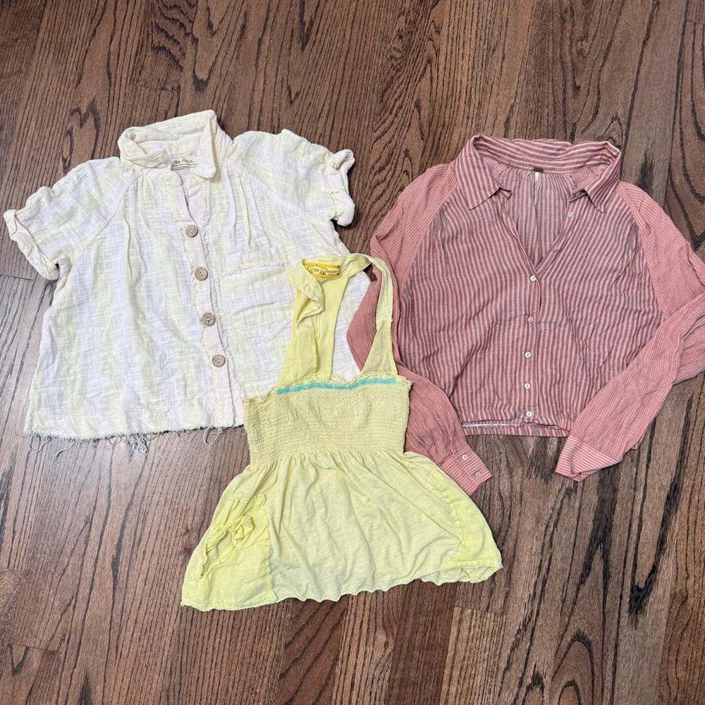 Free People Yellow Blouse with Ruffled Design